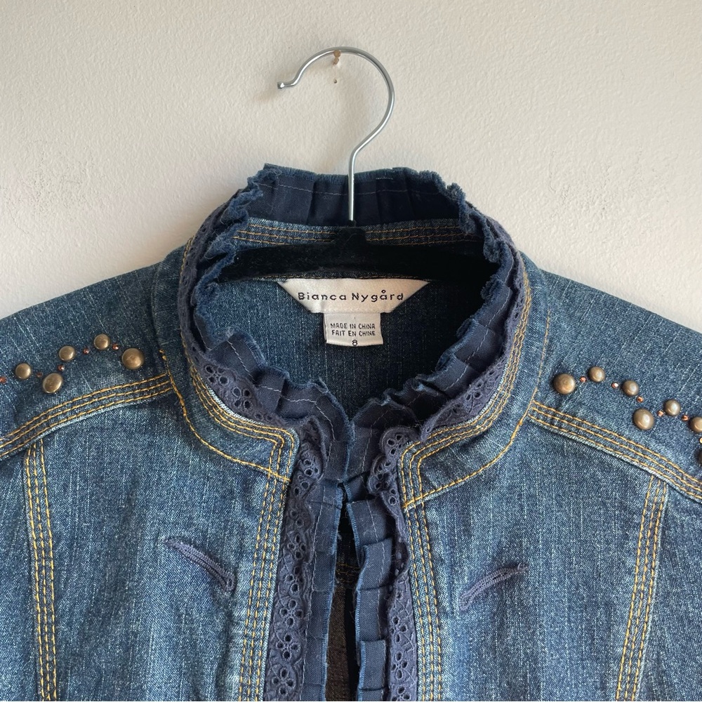 Denim Jacket Studded with Lace&amber Gem detail - Picture 2 of 6